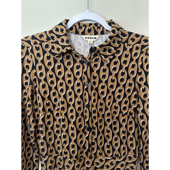 Boden Black Tan Chain Printed Laura Midi Jersey Knit Shirt Dress Size US 2R - Picture 3 of 8